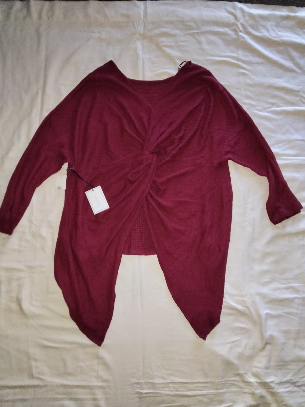 1. STATE Twist-Front Open Knit Cardigan - Burgundy